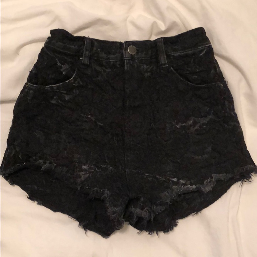 Free People High Waisted Black Embroidered Shorts